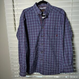 Ariat Men's Purple and Blue Checkered Shirt Size Medium